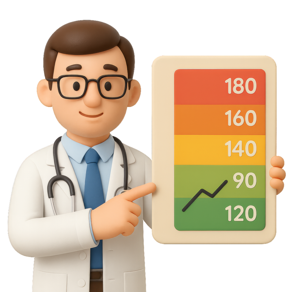 3D Doctor Holding Blood Pressure Chart with Color Indicators png