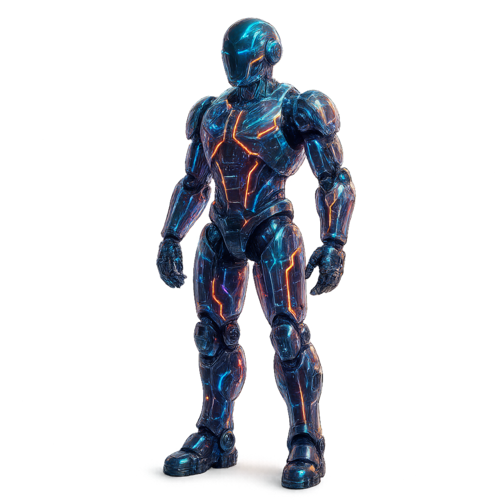 Illuminated Transparent Robot in Futuristic Design with Simple Aesthetics png