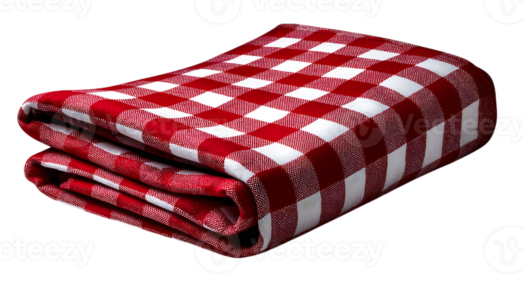 Folded red and white gingham picnic tablecloth on transparent background png