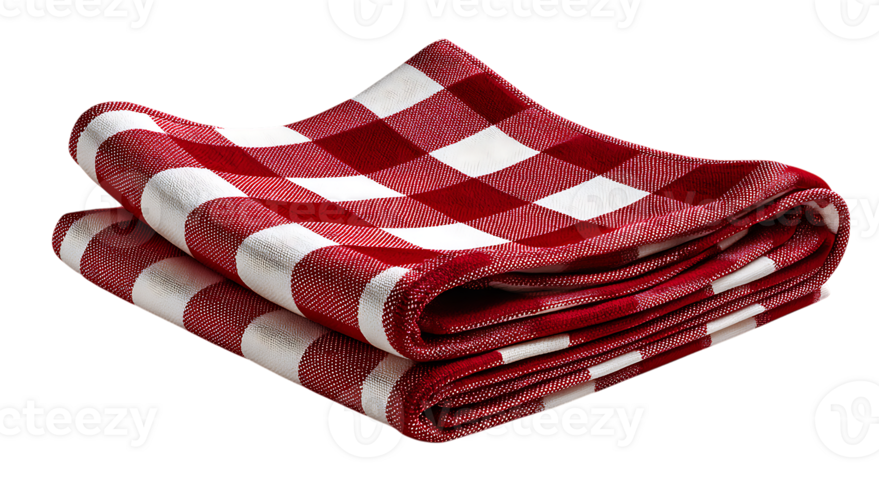 Folded red and white gingham picnic tablecloth isolated on transparent png