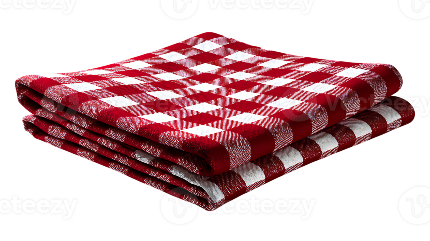Folded red white gingham tablecloth isolated on transparent background png