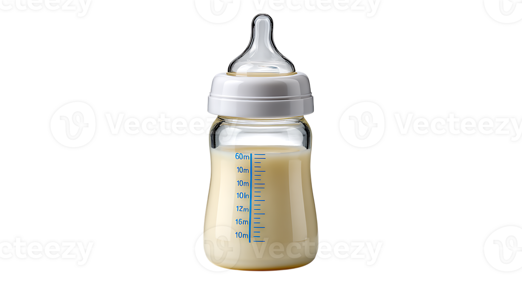 Glass baby bottle with milk isolated on transparent background png