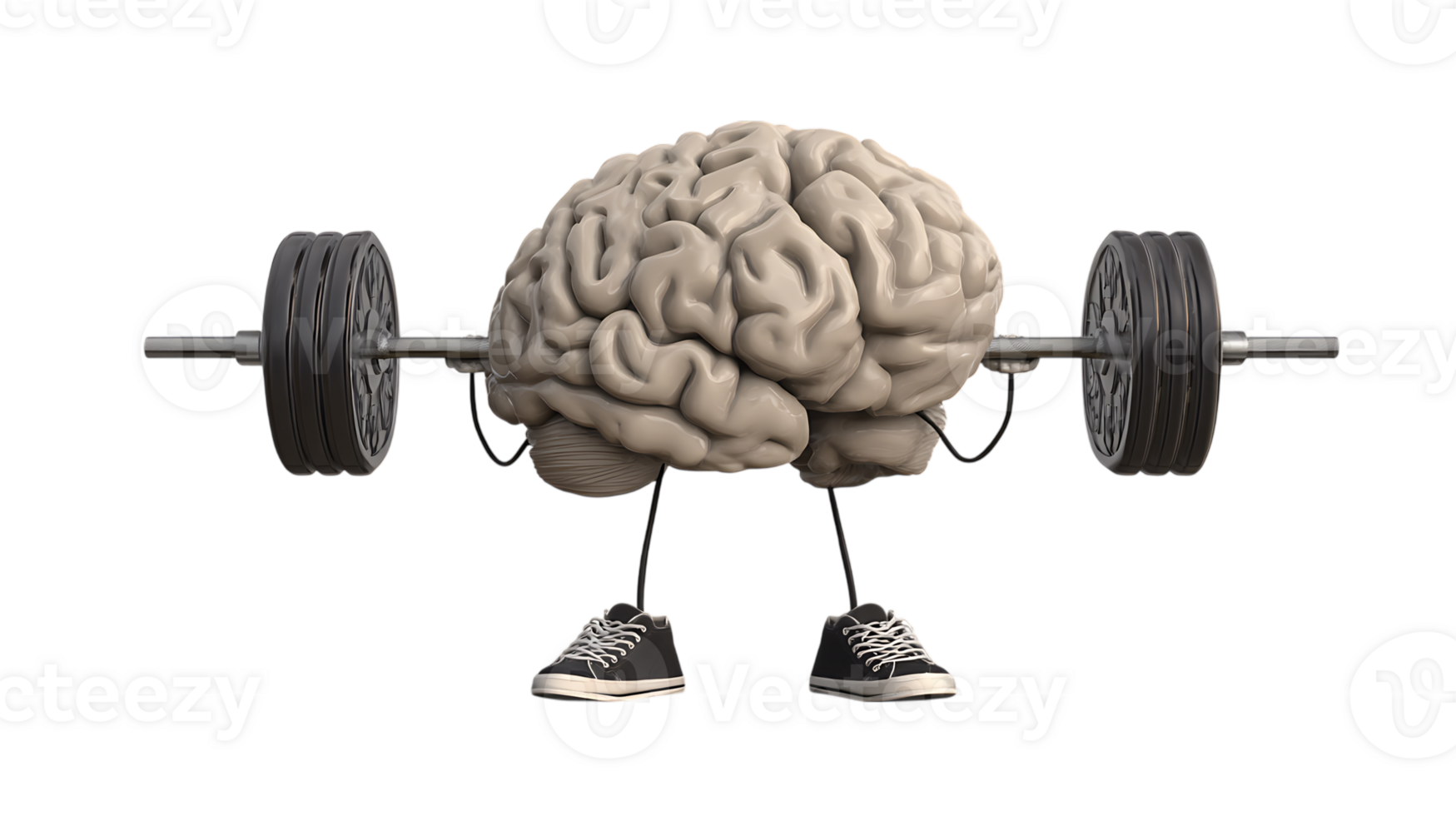 Human brain weightlifting barbell exercise isolated on transparent background png