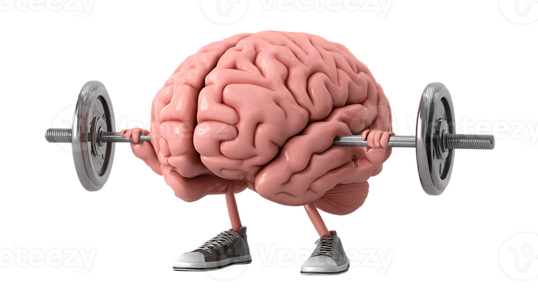 Cartoon brain lifting weights exercise fitness isolated on transparent background png