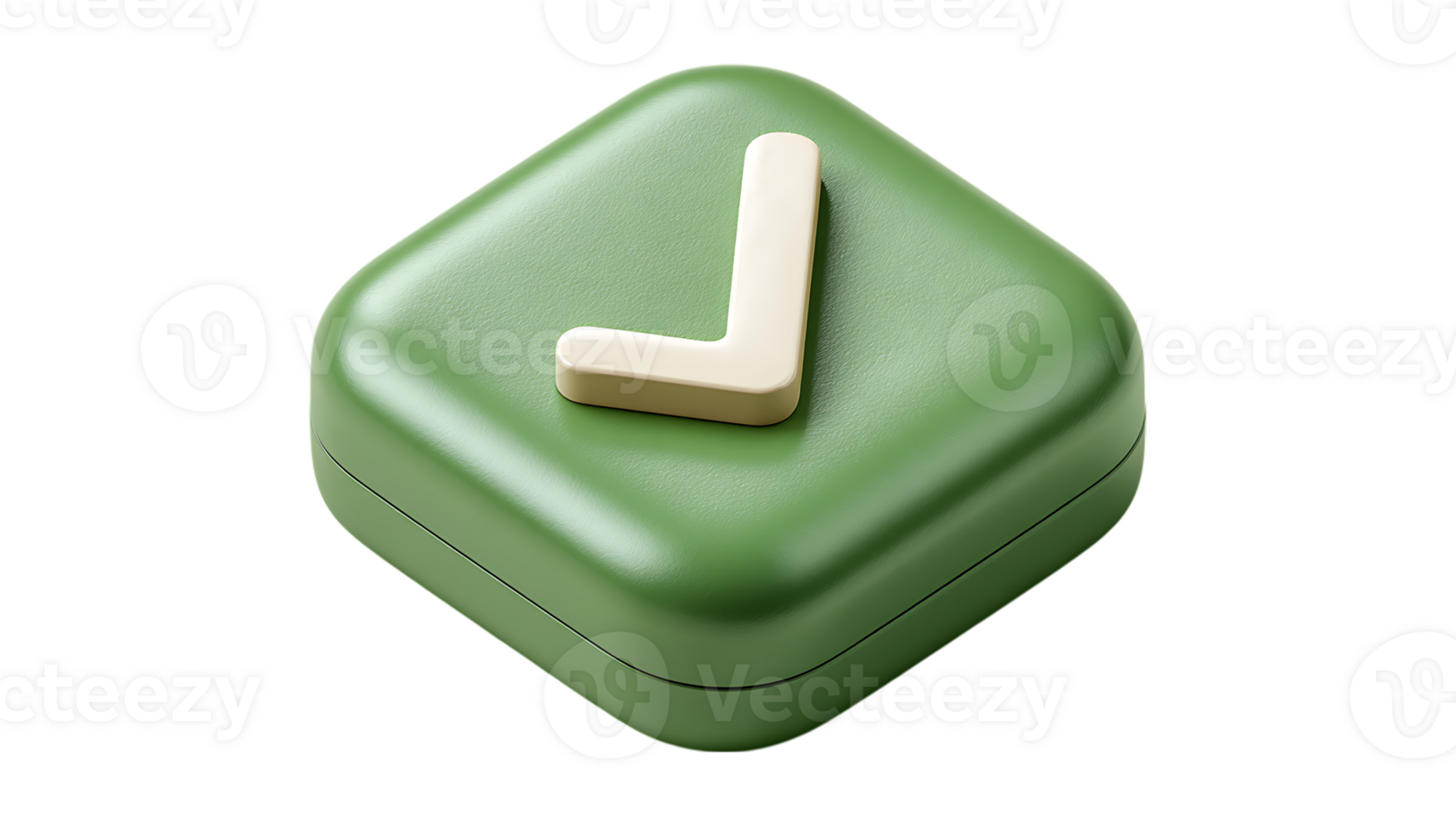 3d render of green square button with checkmark isolated on transparent background png