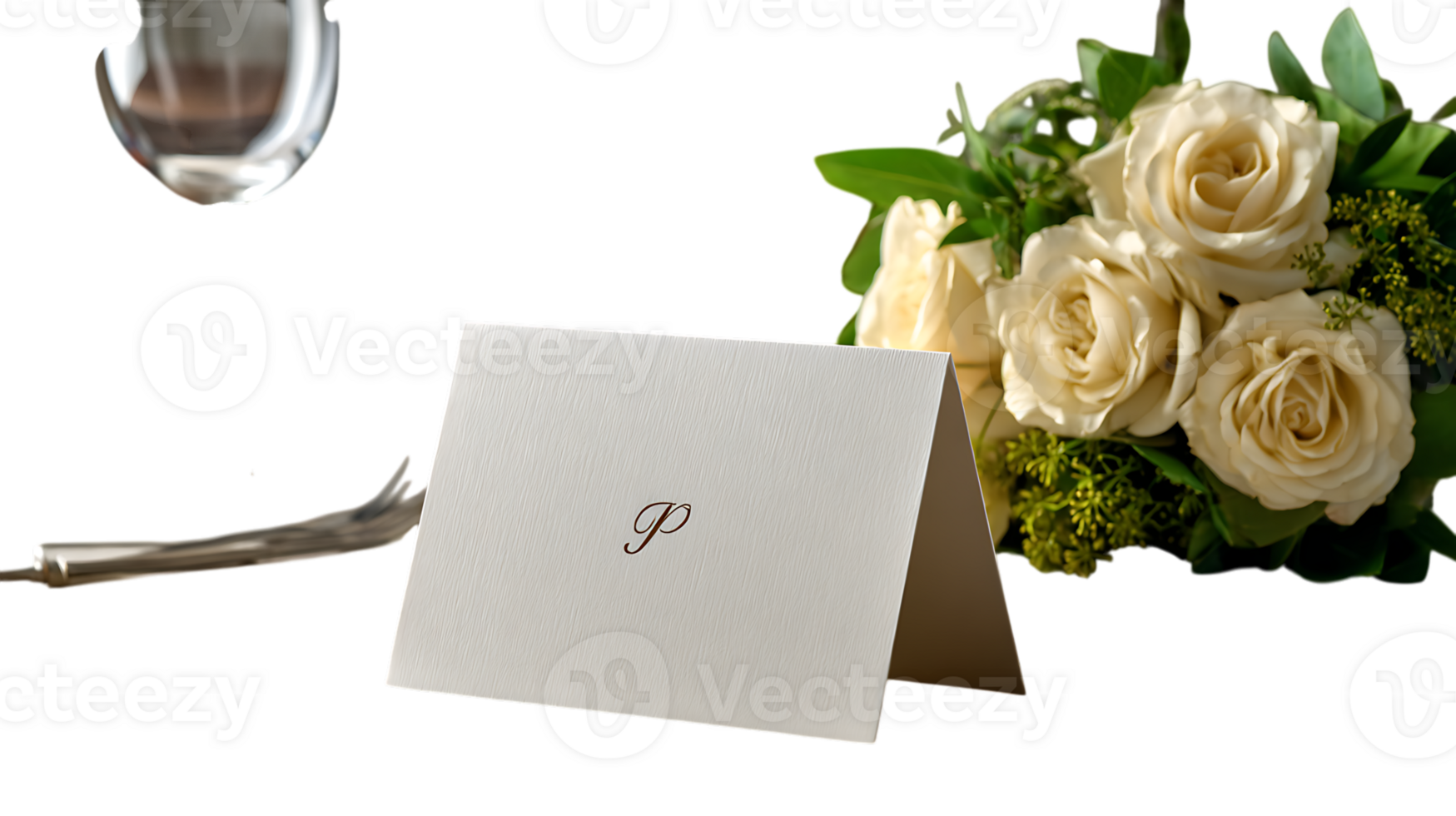 Elegant white place card with letter p initial isolated on transparent background png