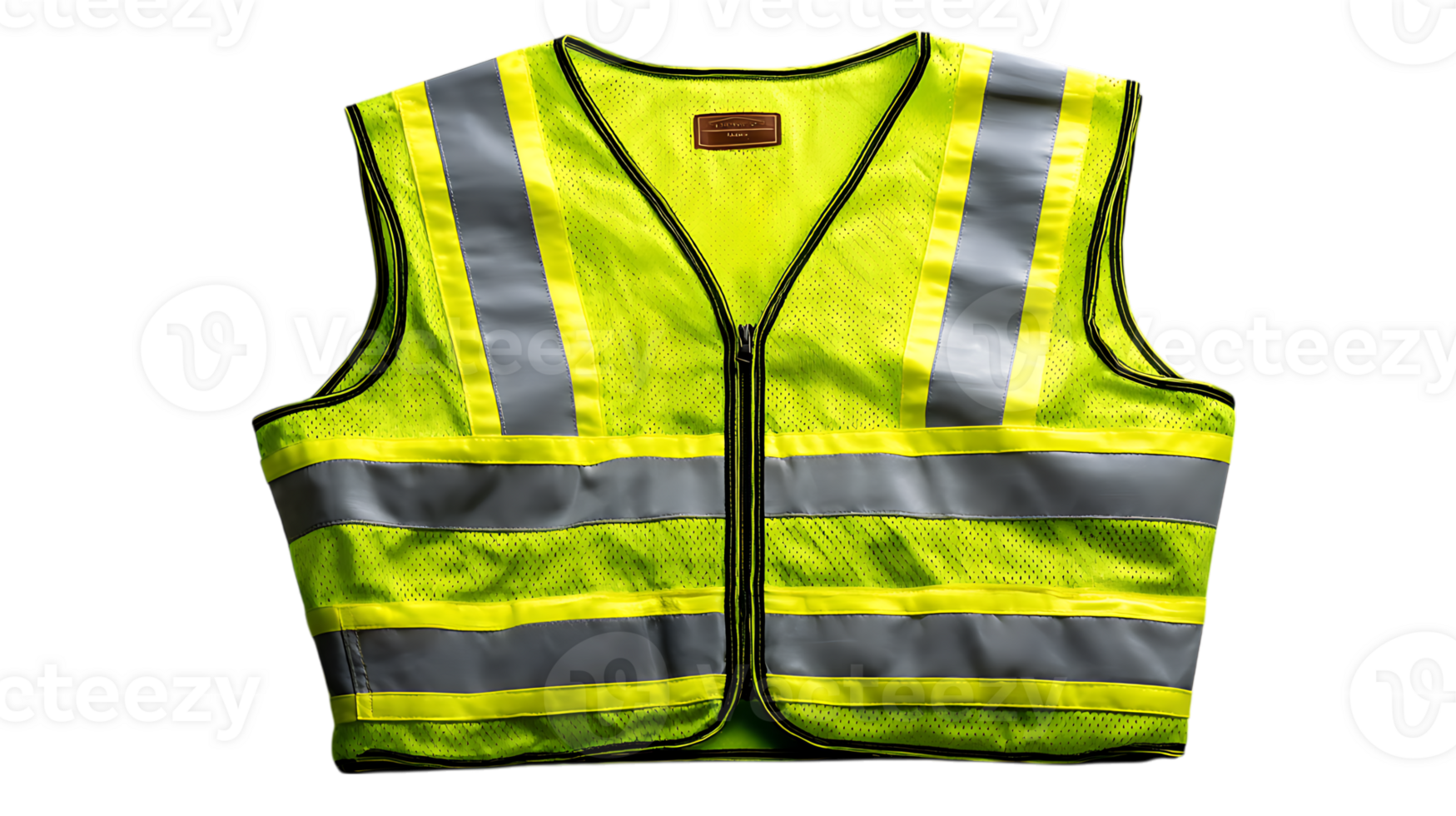 High visibility neon yellow safety vest with reflective strips for enhanced visibility and protection isolated on transparent background png