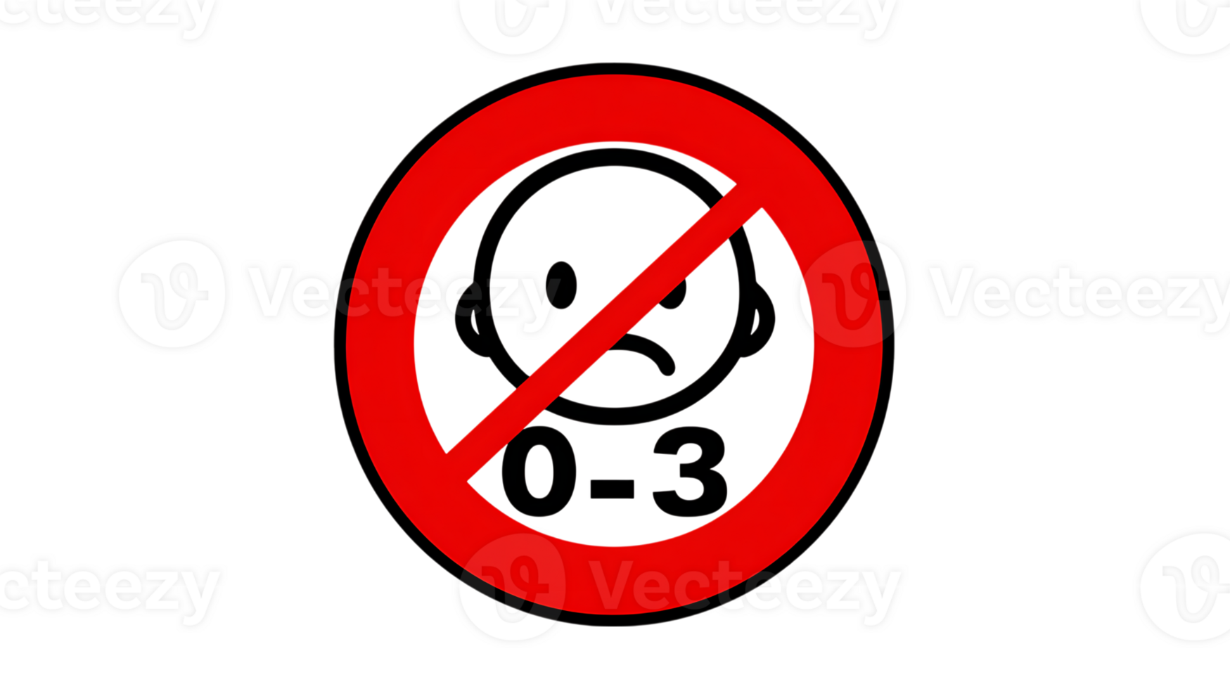 Prohibition symbol with a sad face and the number zero to three isolated on transparent background png