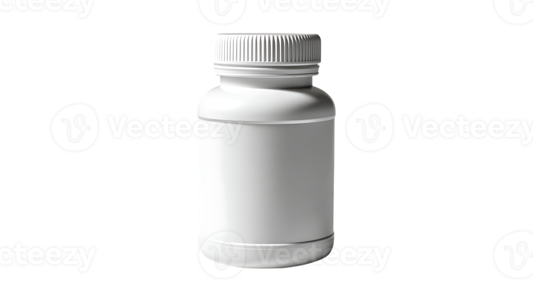 A simple white plastic bottle with a ribbed cap for pills or supplements isolated on transparent background png