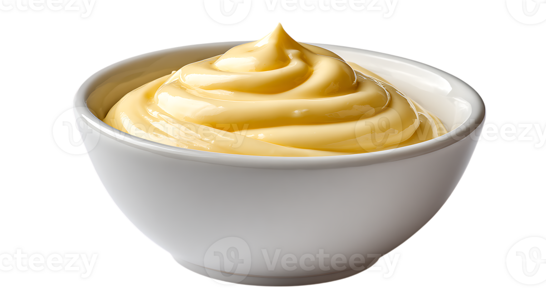 Creamy yellow mayonnaise swirls in a white bowl a delicious condiment isolated on transparent background png