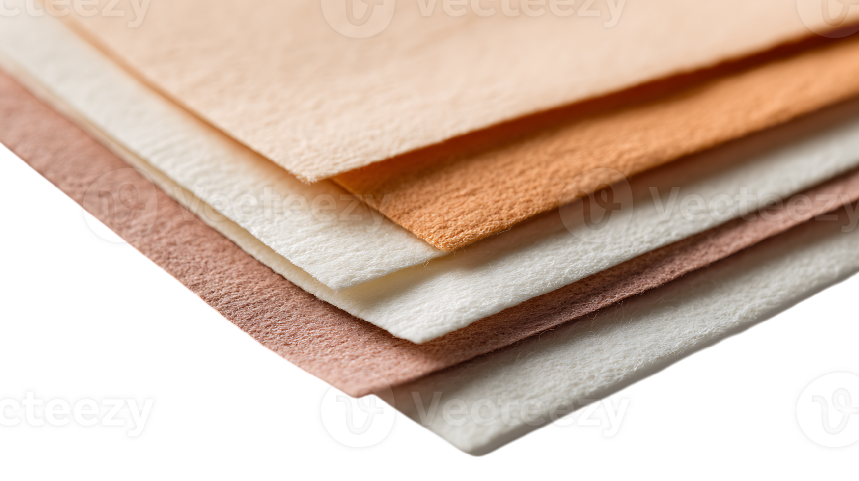 Stack of soft textured fabric sheets in pastel peach cream and brown colors isolated on transparent background png