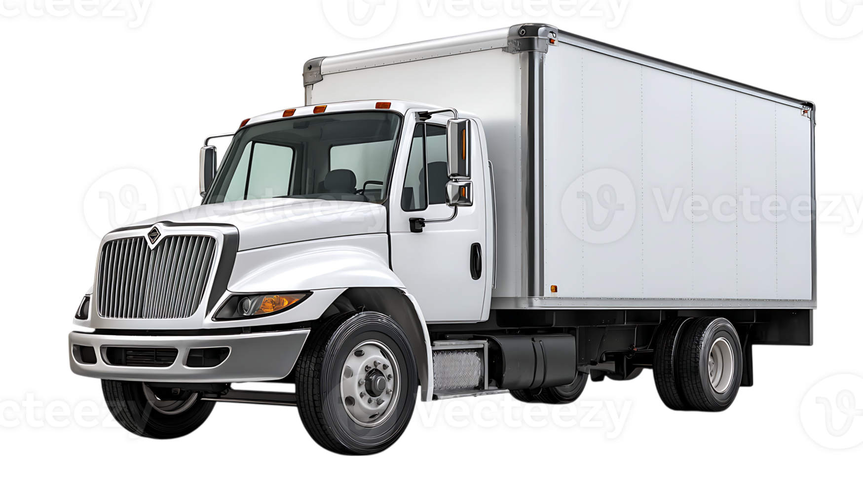 Modern white delivery box truck with a clean design and spacious cargo area isolated on transparent background png