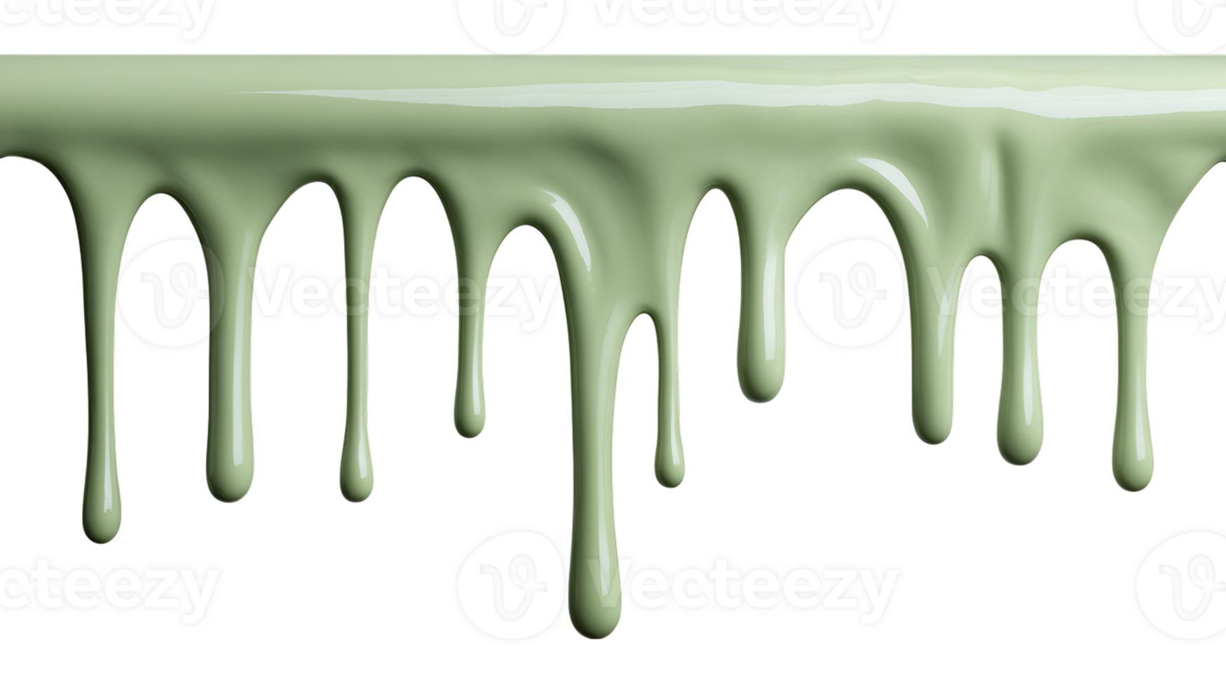 Light green paint dripping downward in viscous streams isolated on transparent background png