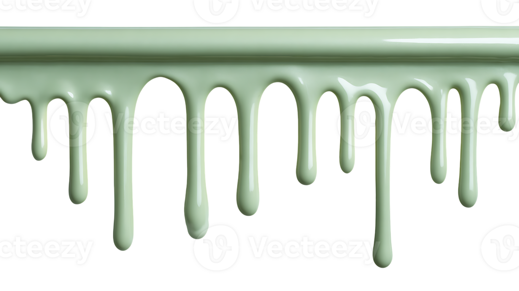 Smooth light green liquid dripping downward from a horizontal line isolated on transparent background png