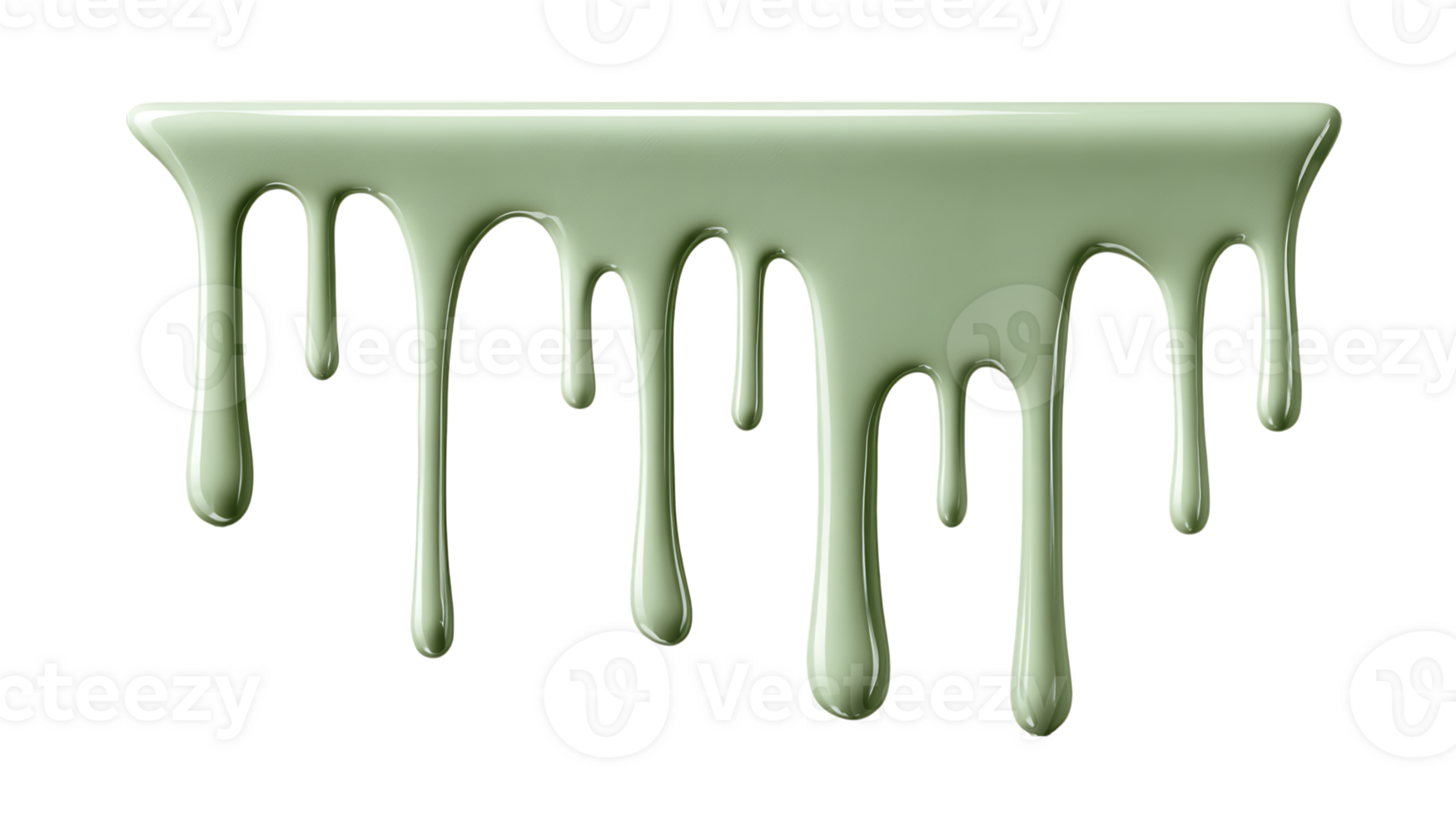 Viscous light green liquid dripping downward in multiple strands isolated on transparent background png