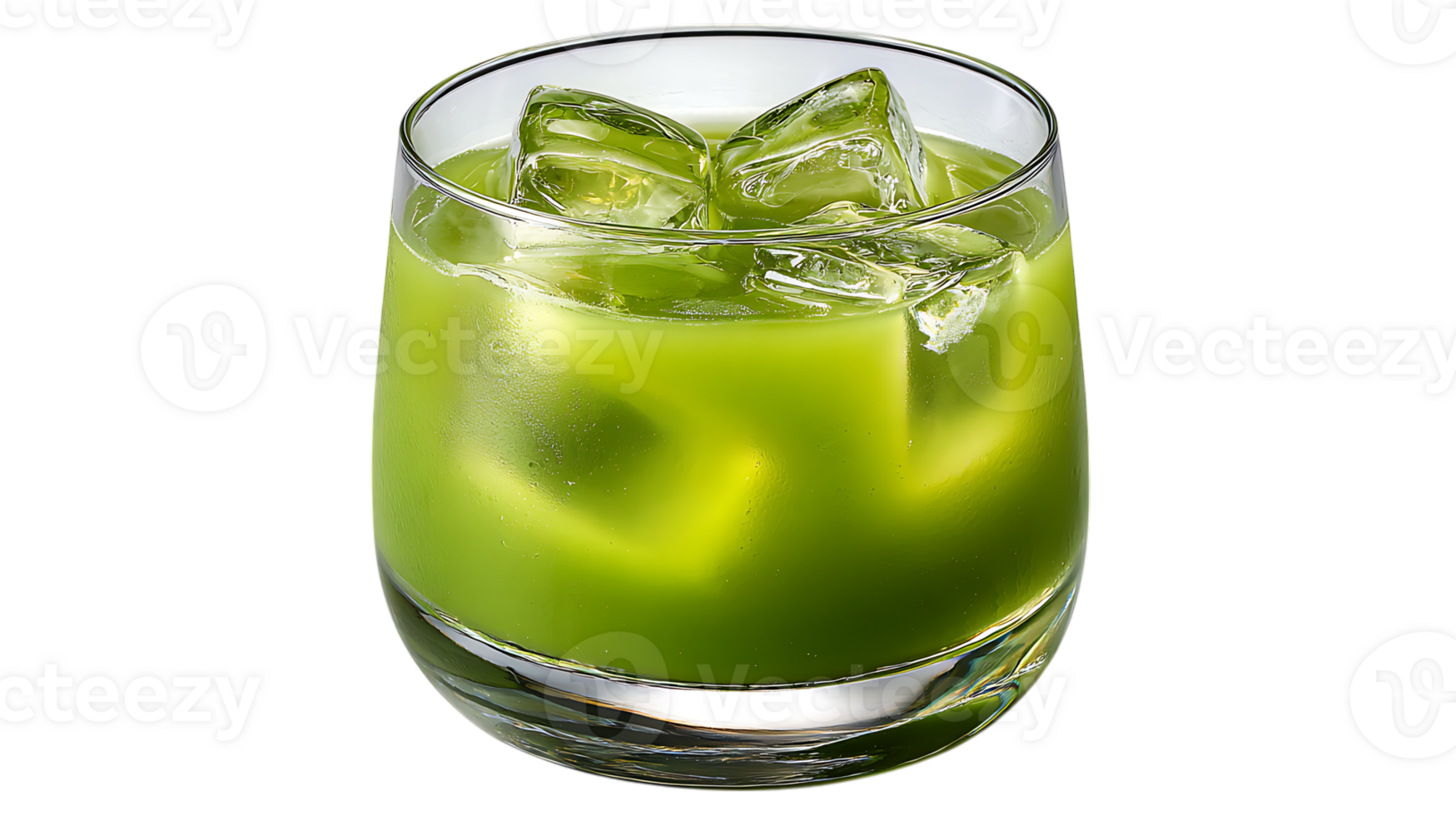 Refreshing green juice with ice cubes in a glass isolated on transparent background png