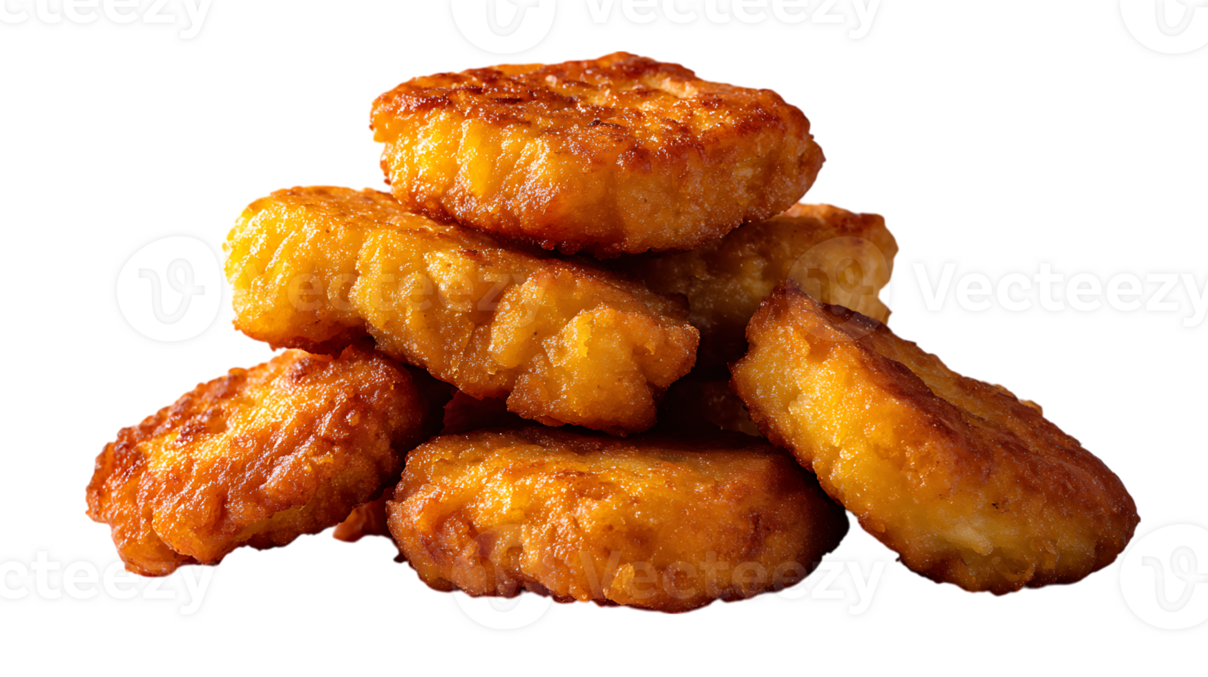 A delicious pile of golden brown crispy chicken nuggets isolated on transparent background png