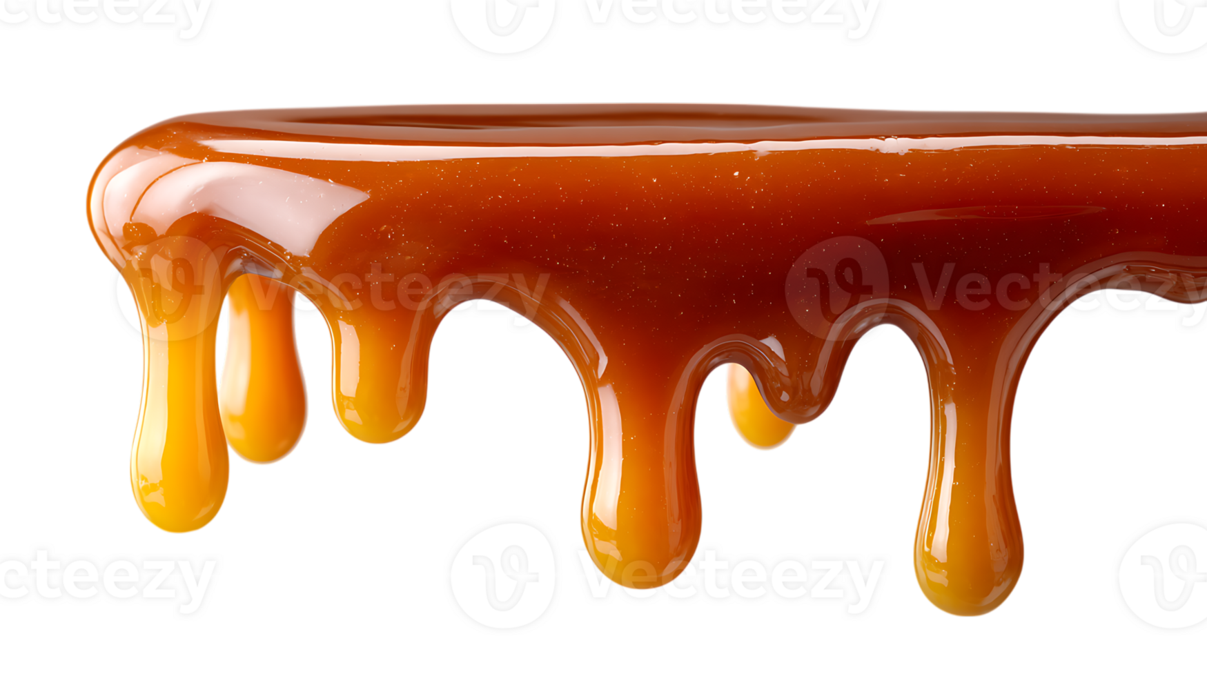 Rich liquid caramel sauce dripping in glossy strands isolated on transparent background for culinary design png