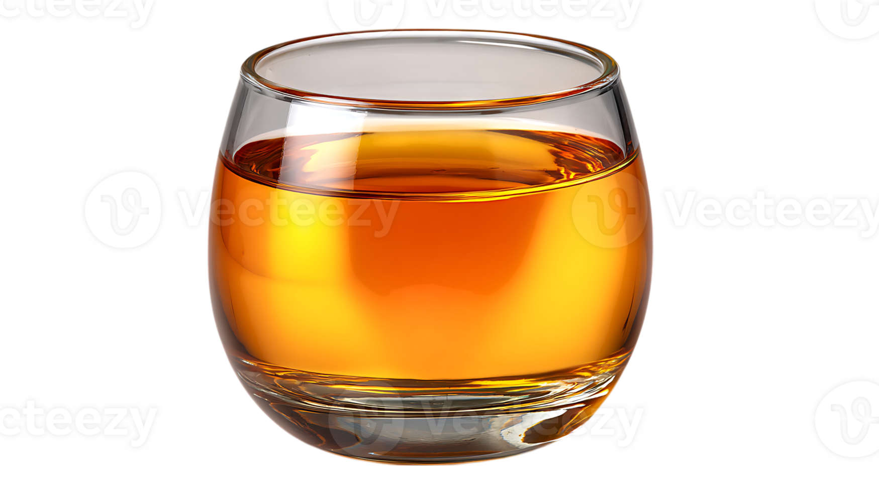 A clear glass tumbler filled with amber colored liquid and isolated on a transparent background isolated on transparent background png