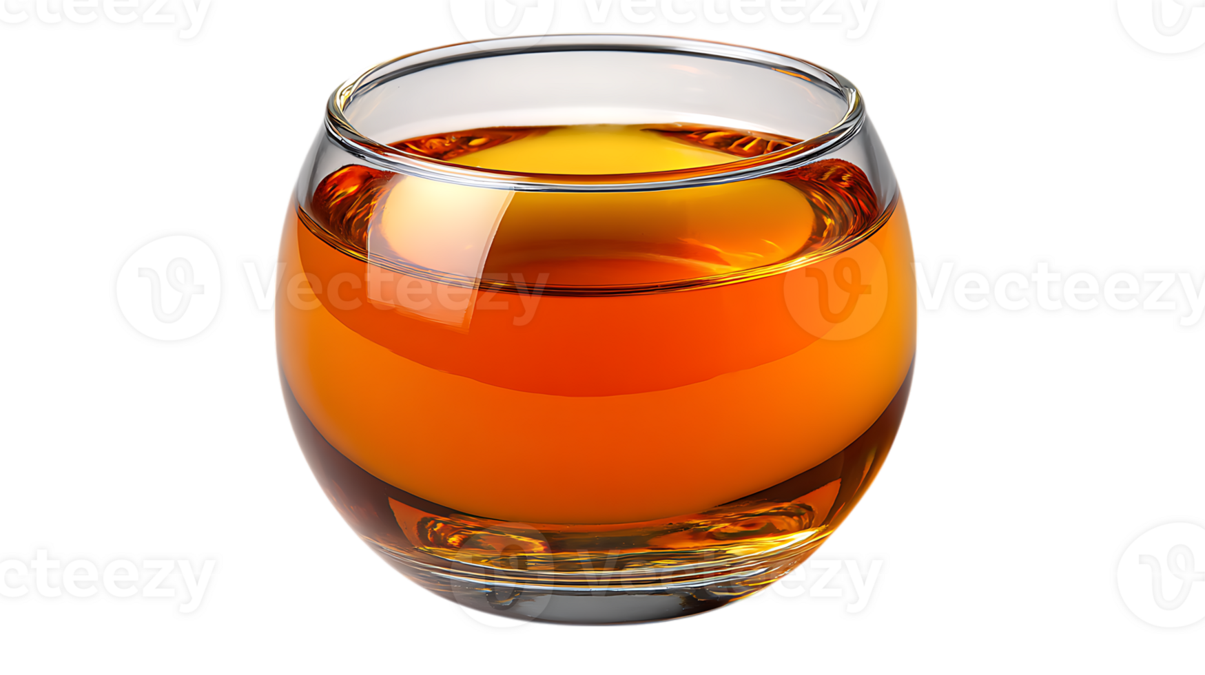 A clear glass tumbler filled with amber colored liquid isolated on transparent background png