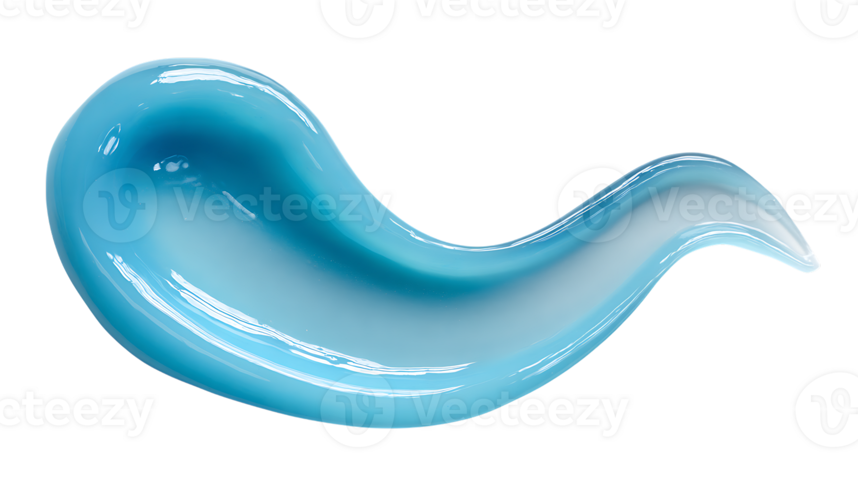 A smooth wavy streak of translucent light blue gel with subtle shimmer isolated on transparent background png