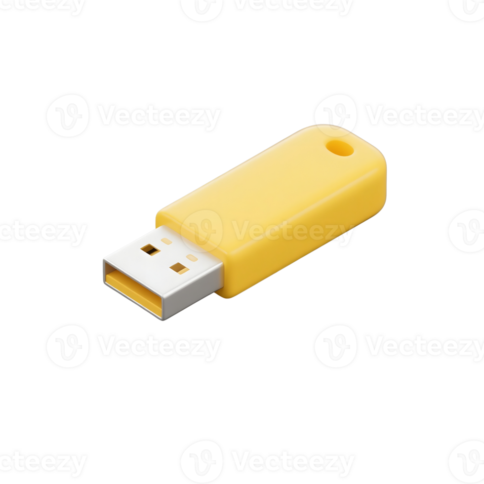 Yellow usb flash drive isolated on transparent background for storage png