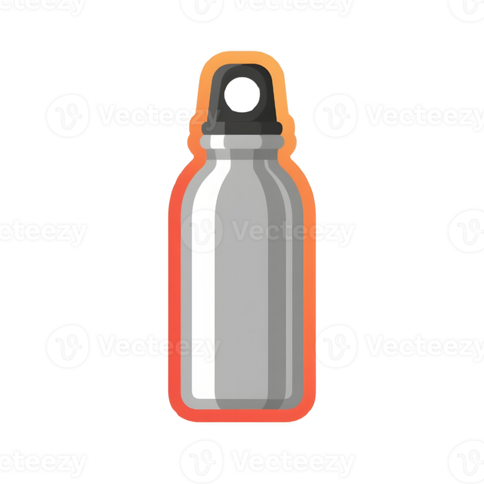 Metal water bottle with orange outline isolated on transparent background png