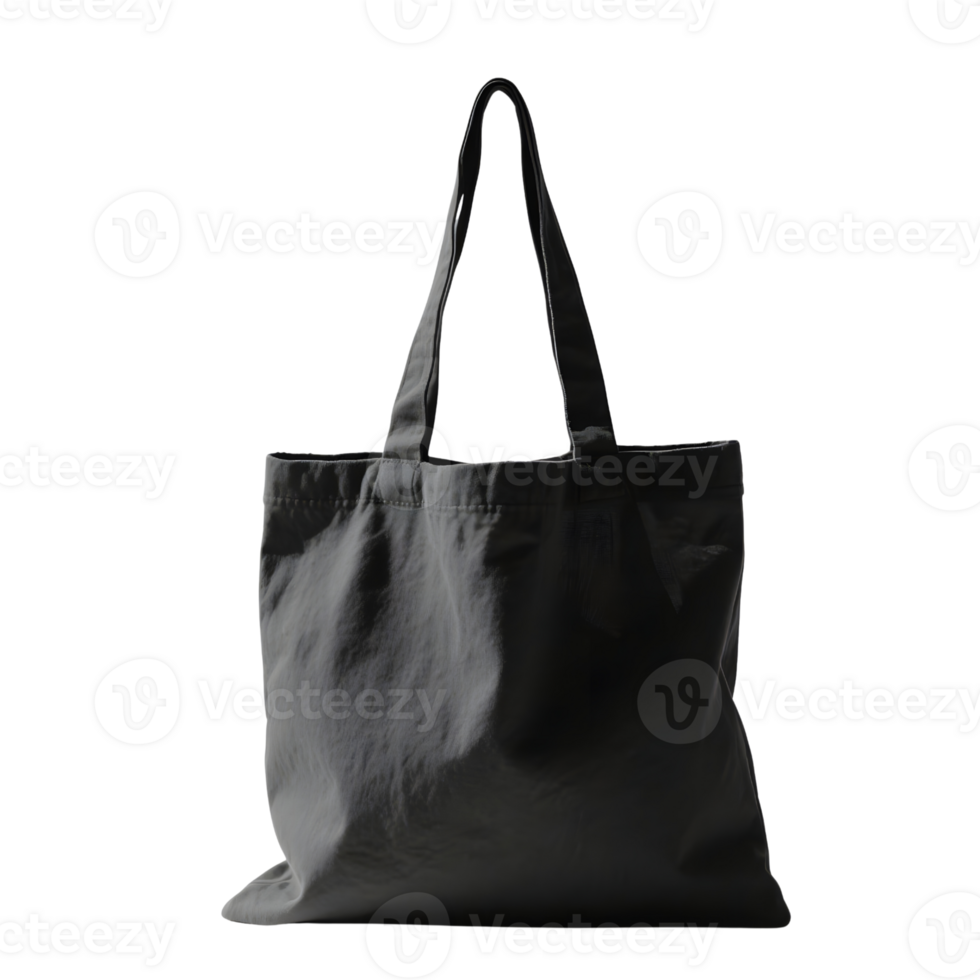 Black cotton tote bag isolated on transparent background png