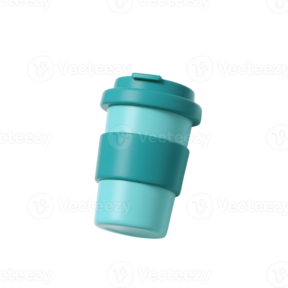 Reusable coffee cup with teal band isolated on transparent background png