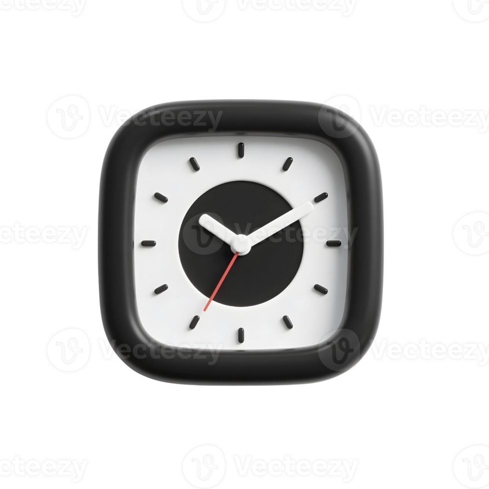 Black and white clock isolated on transparent background png