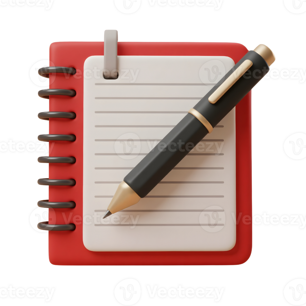 Notebook with pen isolated on transparent background png