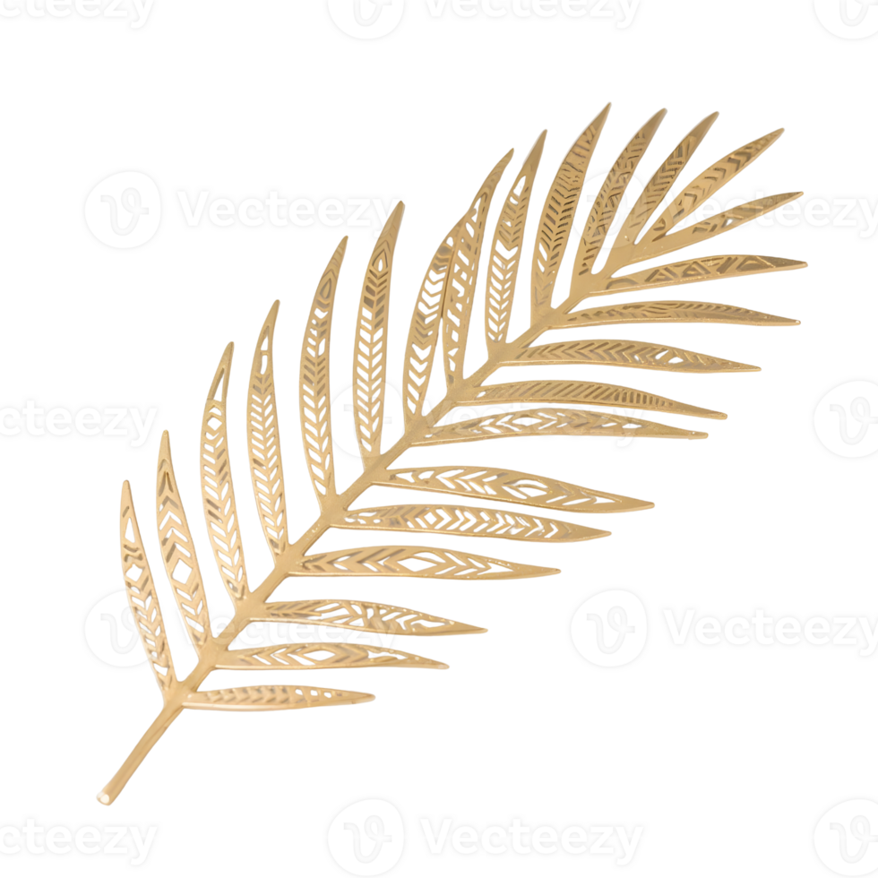Elegant golden tropical leaf cutout isolated on transparent background png