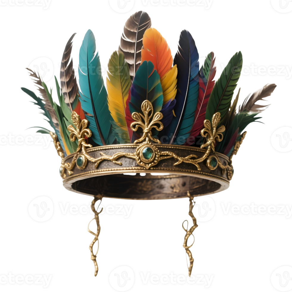 Ornate feather crown with gold accents isolated on transparent background png