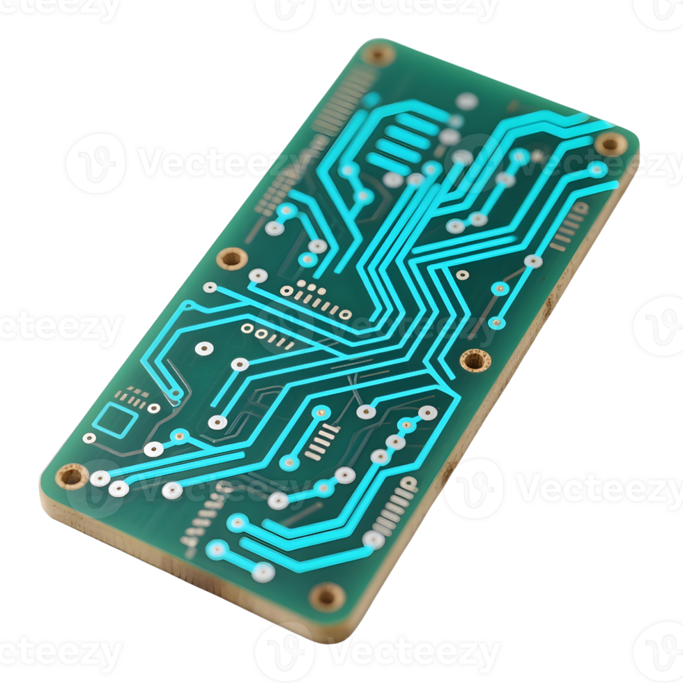 Green circuit board with blue traces isolated on transparent background png