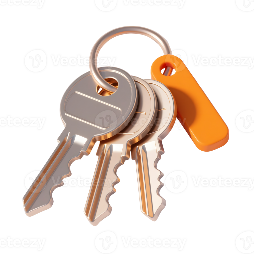 Bunch of keys with orange tag isolated on transparent background png