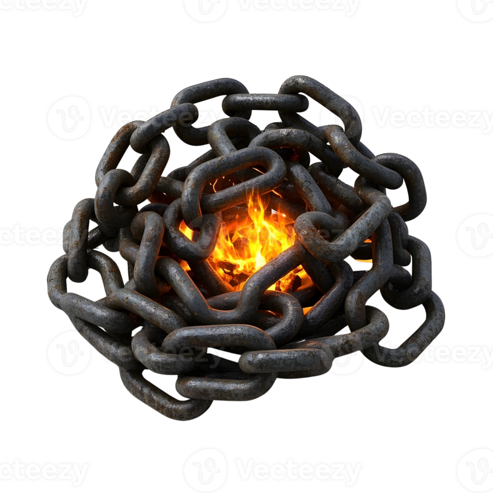 Metal chains with fire isolated on transparent background in a pile png