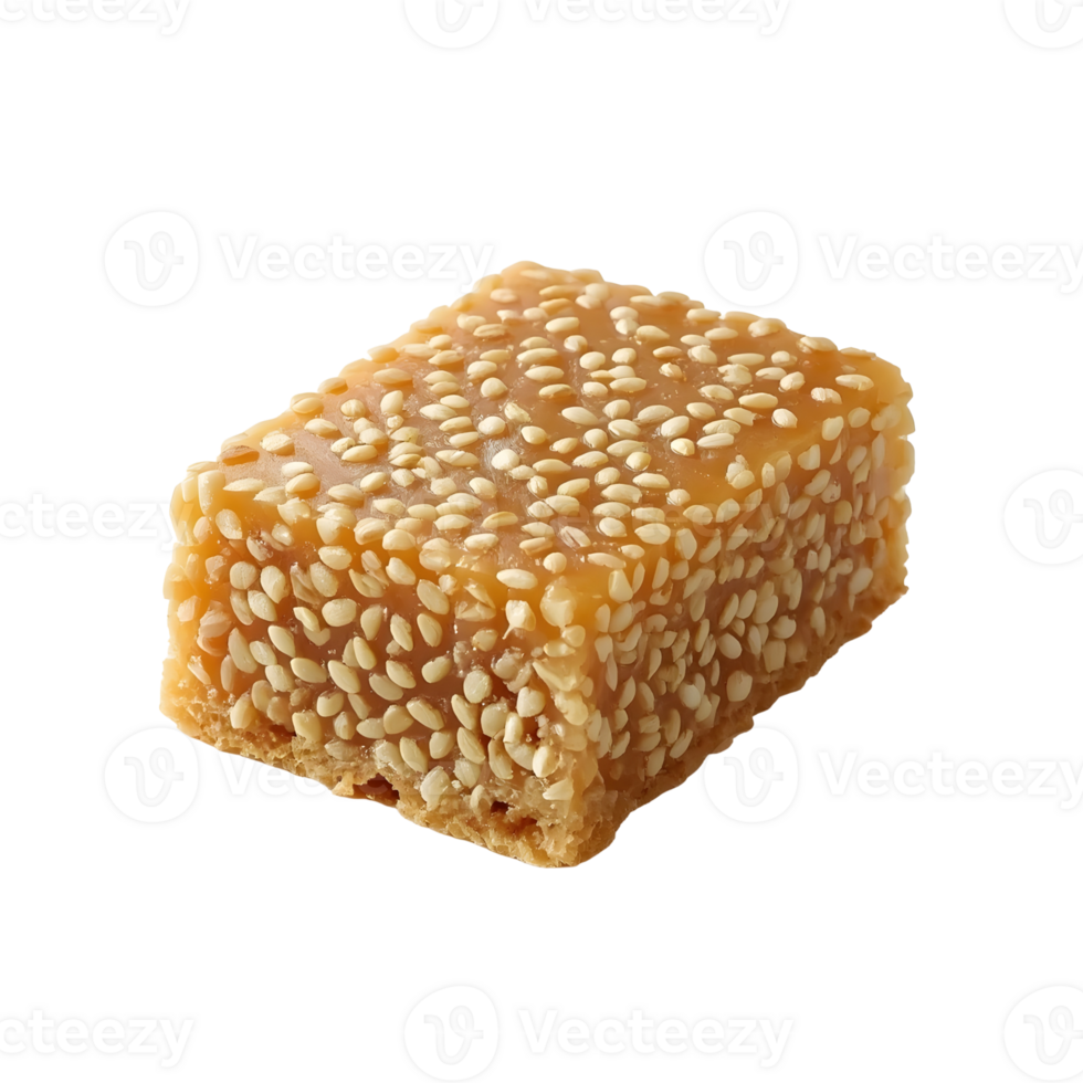 Sesame candy cube isolated on transparent background with caramel png