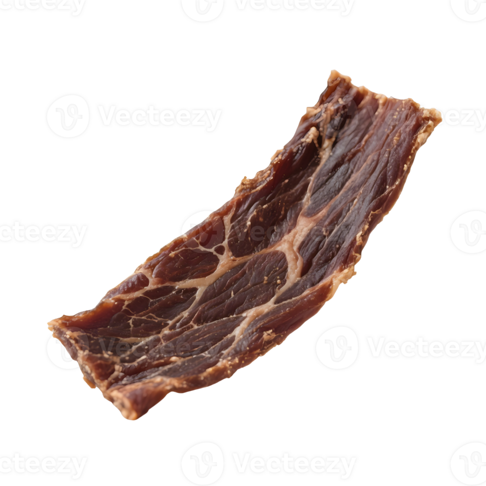 Single strip of beef jerky isolated on transparent background shows texture png