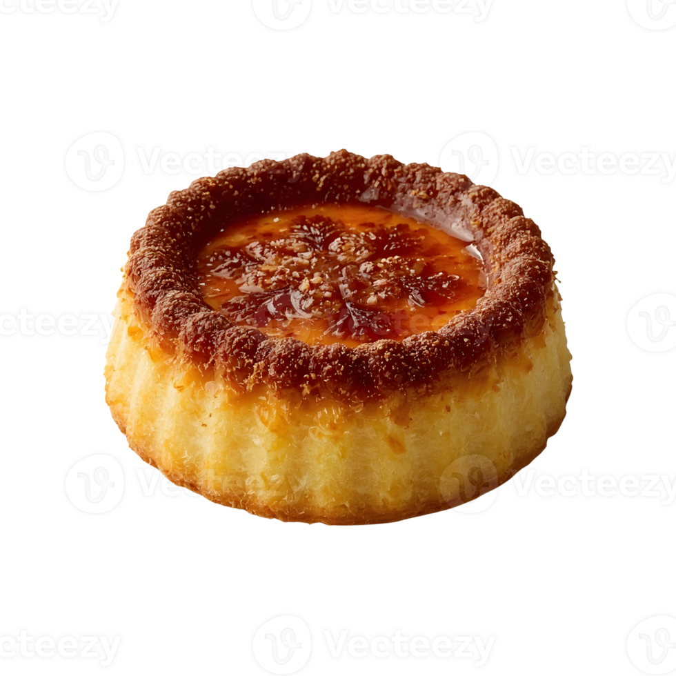 Caramelized custard tart isolated on transparent background with burnt sugar png
