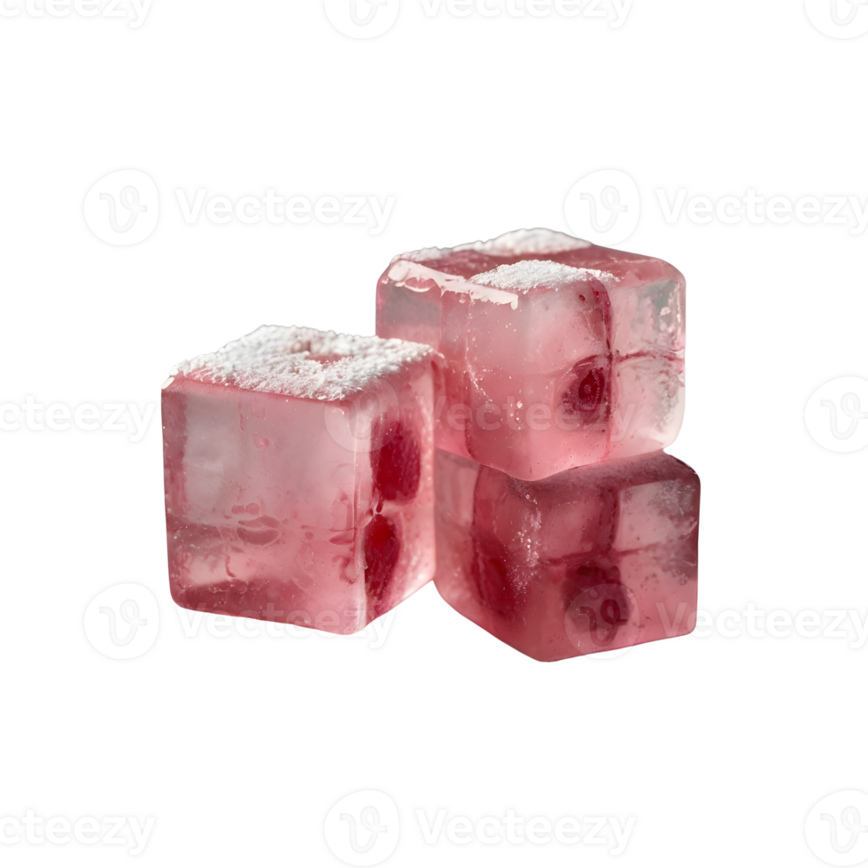 Raspberry ice cubes stacked isolated on transparent background png