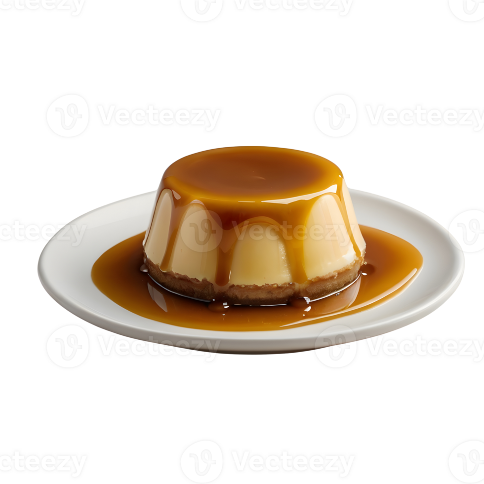 Caramel pudding dessert with sauce isolated on transparent background png