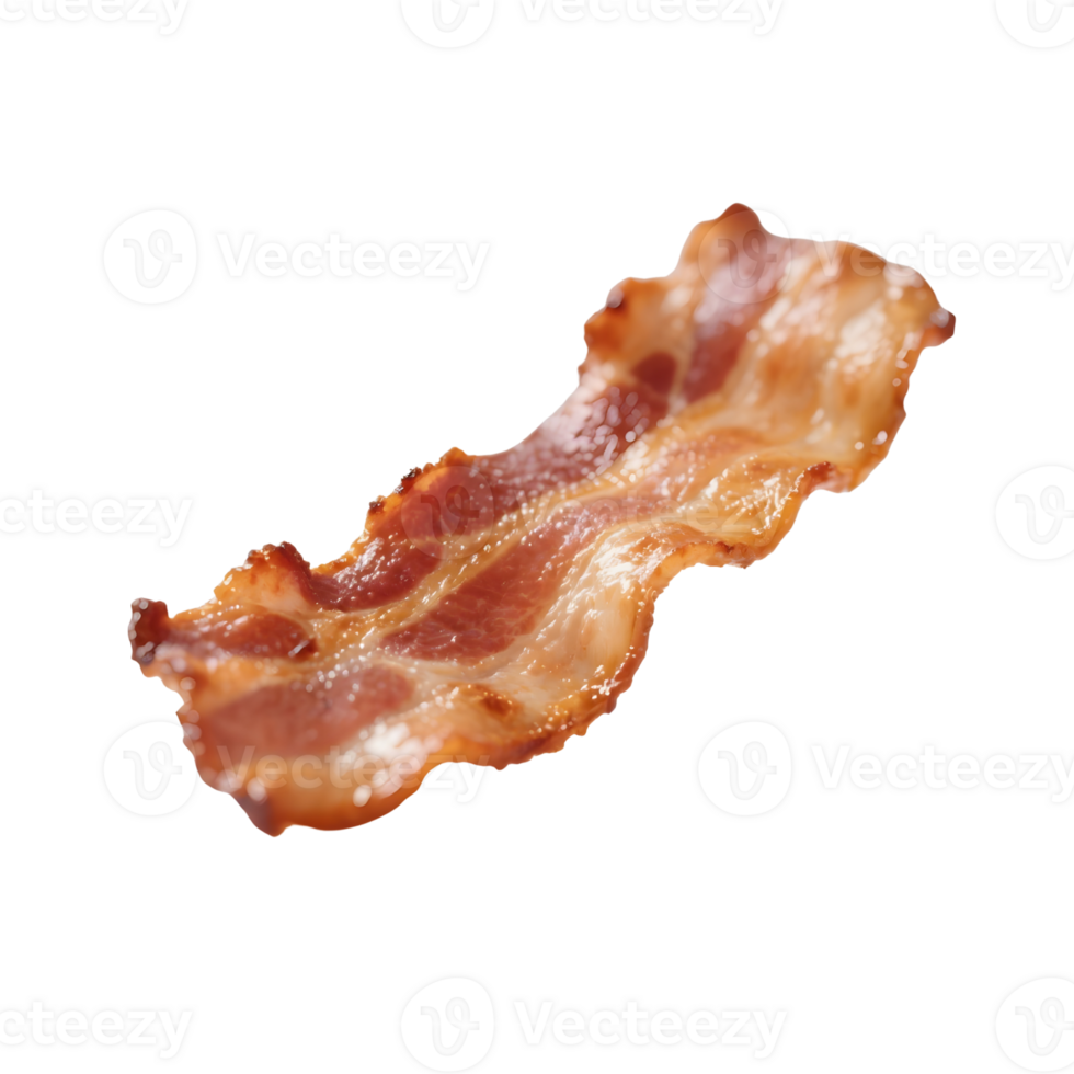 Crispy bacon strip isolated on transparent background in high detail png