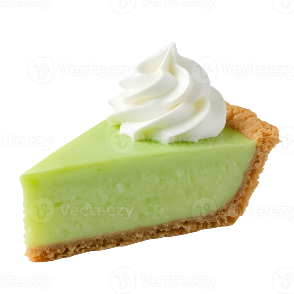 Slice of key lime pie with whipped cream isolated on transparent background png