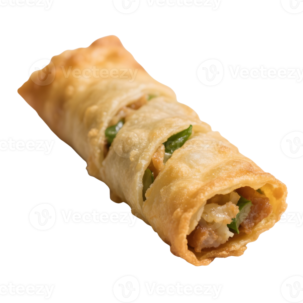 Crispy spring roll isolated on transparent background shows golden wrapper png