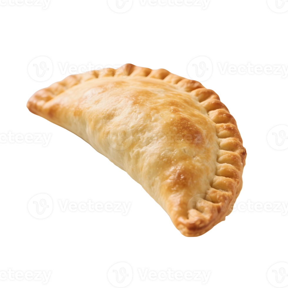 Golden brown empanada isolated on transparent background in close up view png