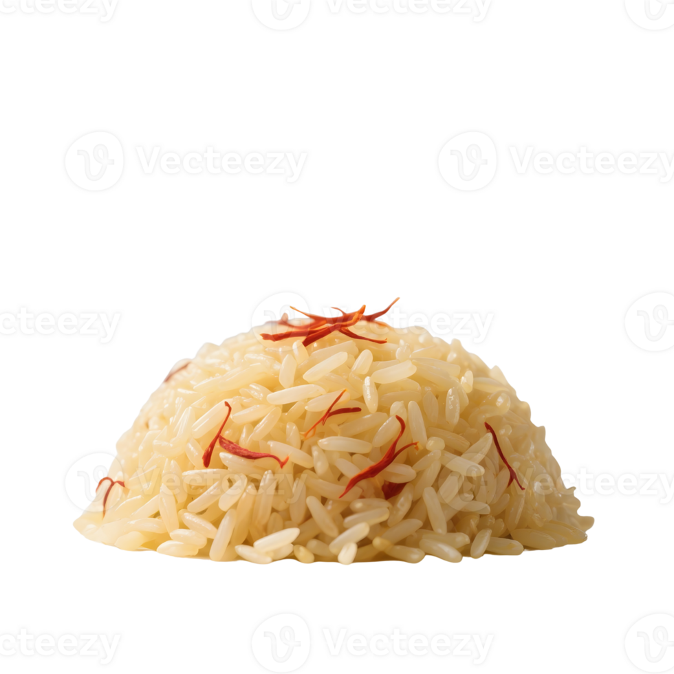 Saffron rice isolated on transparent background in a close up studio shot png