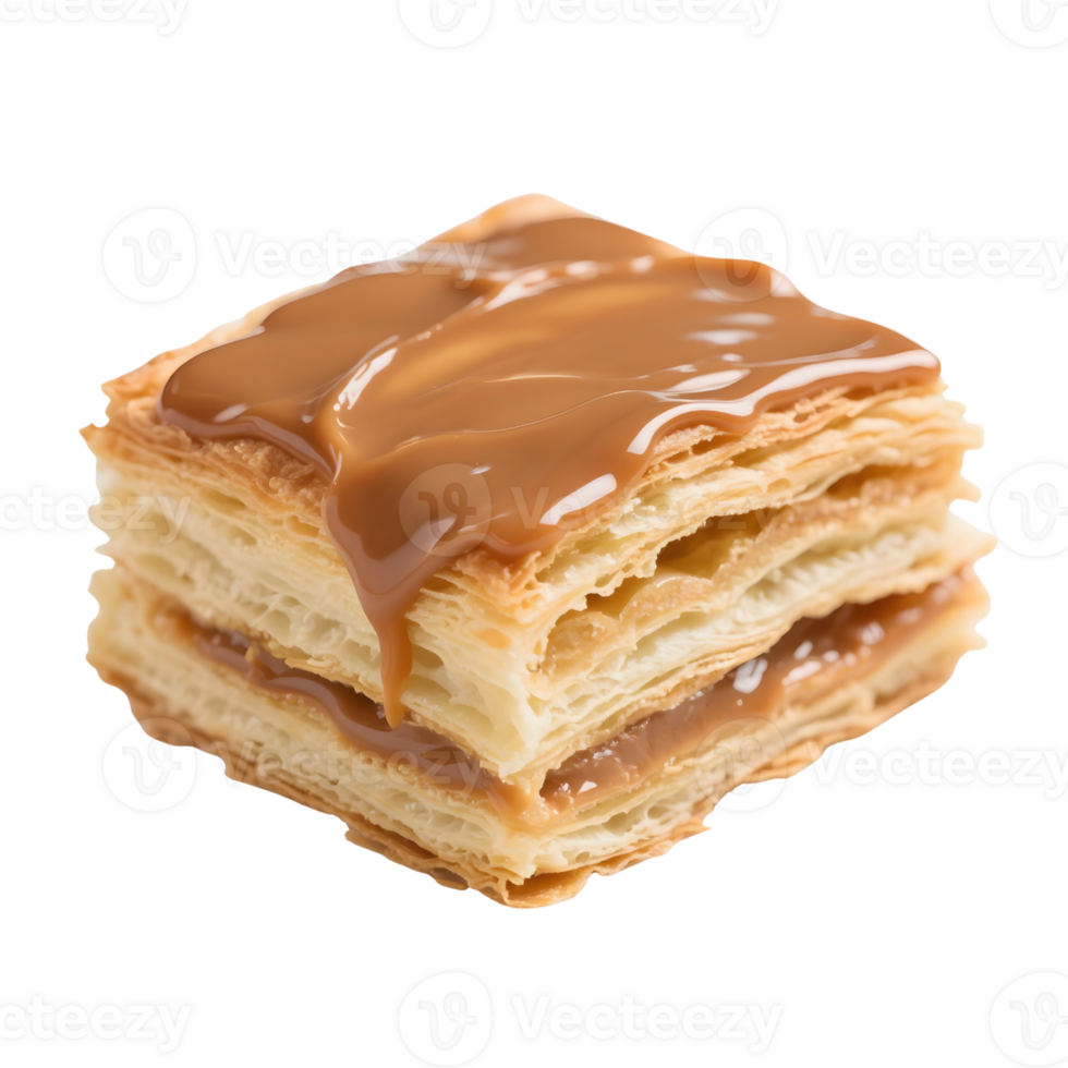 Square millefeuille pastry with caramel isolated on transparent background png
