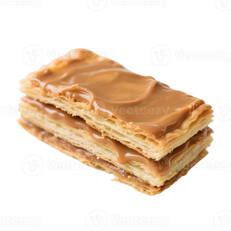 Rectangle millefeuille pastry with caramel isolated on transparent background png