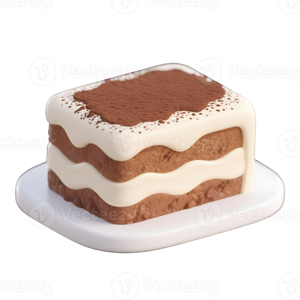 Square piece of tiramisu cake isolated on transparent background png