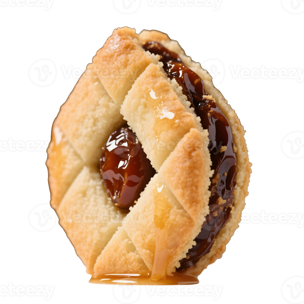 Jam filled cookie isolated on transparent background shows lattice crust png